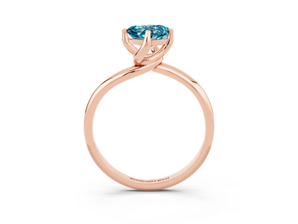 Rose gold Heart Cut Blue Topaz Solitaire Engagement Ring with Four-Prong Setting and Classic Band