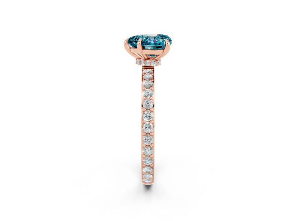 Rose gold Heart Cut Blue Topaz Solitaire Engagement Ring with Pavé Band and Four-Prong Setting