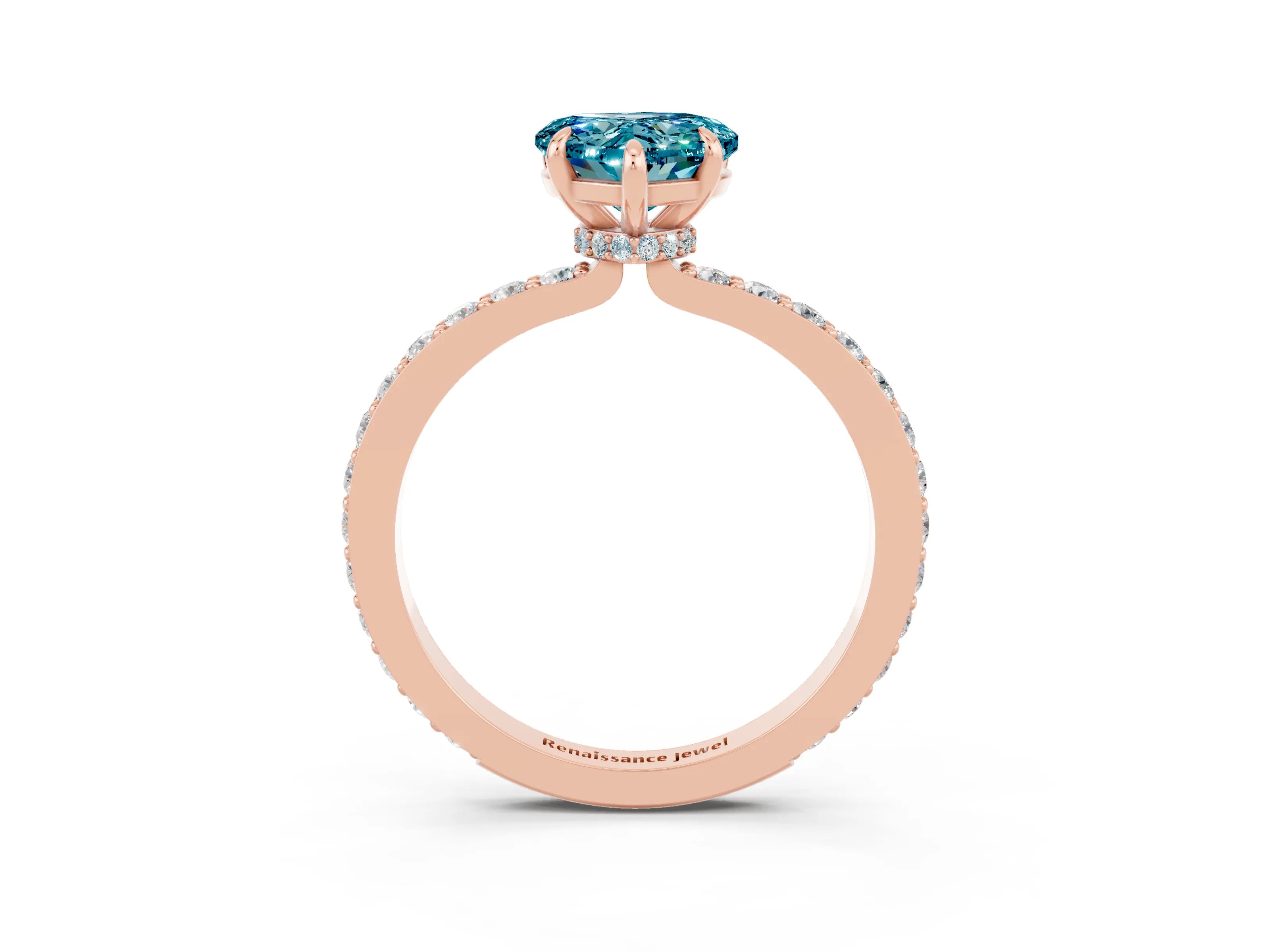 Rose gold Heart Cut Blue Topaz Solitaire Engagement Ring with Pavé Band and Four-Prong Setting_3