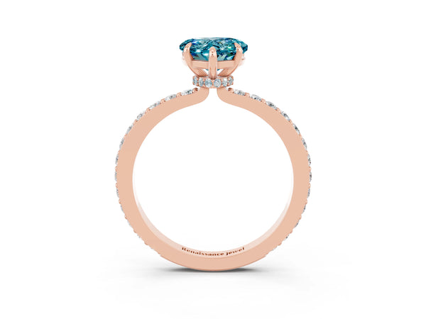 Rose gold Heart Cut Blue Topaz Solitaire Engagement Ring with Pavé Band and Four-Prong Setting