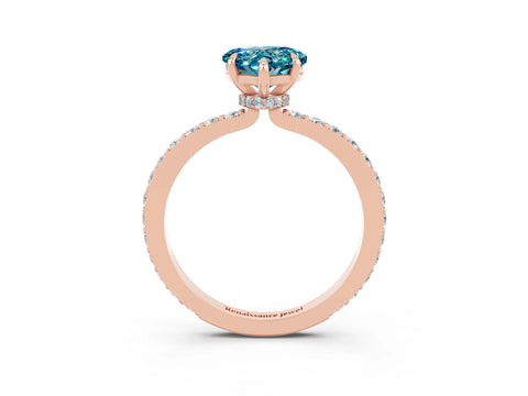 Rose gold Heart Cut Blue Topaz Solitaire Engagement Ring with Pavé Band and Four-Prong Setting_3