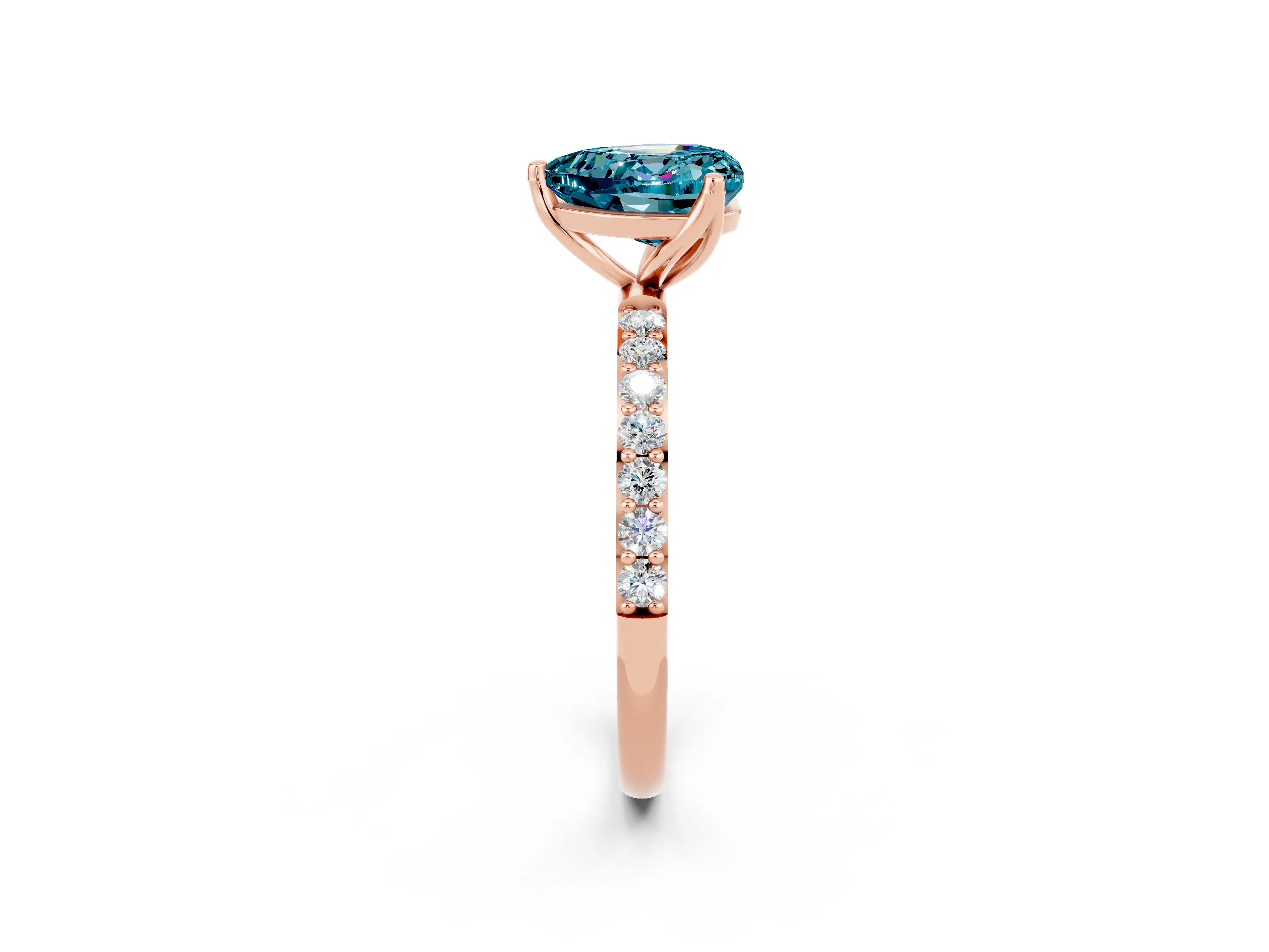 Rose gold Heart Cut Blue Topaz Solitaire Engagement Ring with Pavé Band and Prong Setting_2