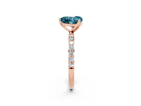 Rose gold Heart Cut Blue Topaz Solitaire Engagement Ring with Pavé Band and Prong Setting_2