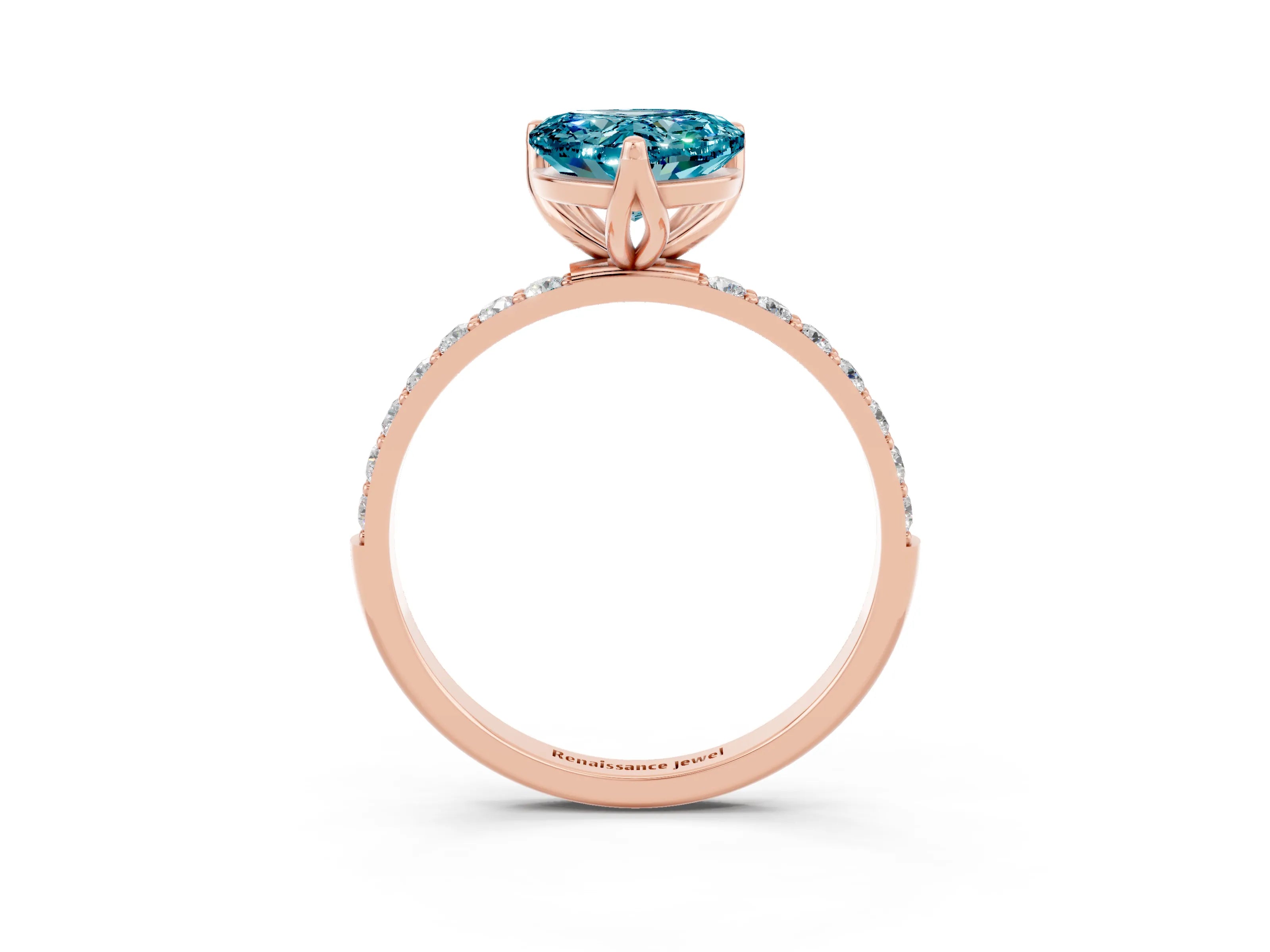 Rose gold Heart Cut Blue Topaz Solitaire Engagement Ring with Pavé Band and Prong Setting_3