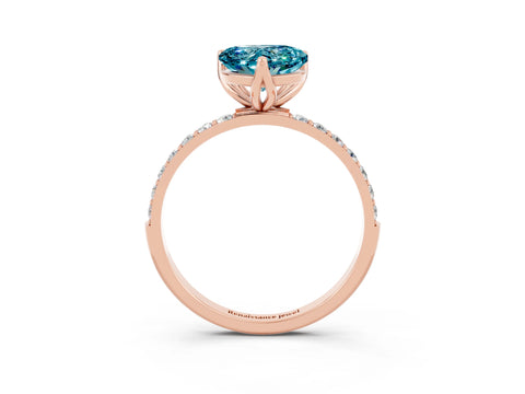 Rose gold Heart Cut Blue Topaz Solitaire Engagement Ring with Pavé Band and Prong Setting_3