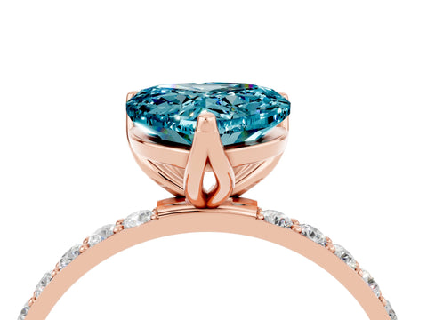 Rose gold Heart Cut Blue Topaz Solitaire Engagement Ring with Pavé Band and Prong Setting_4