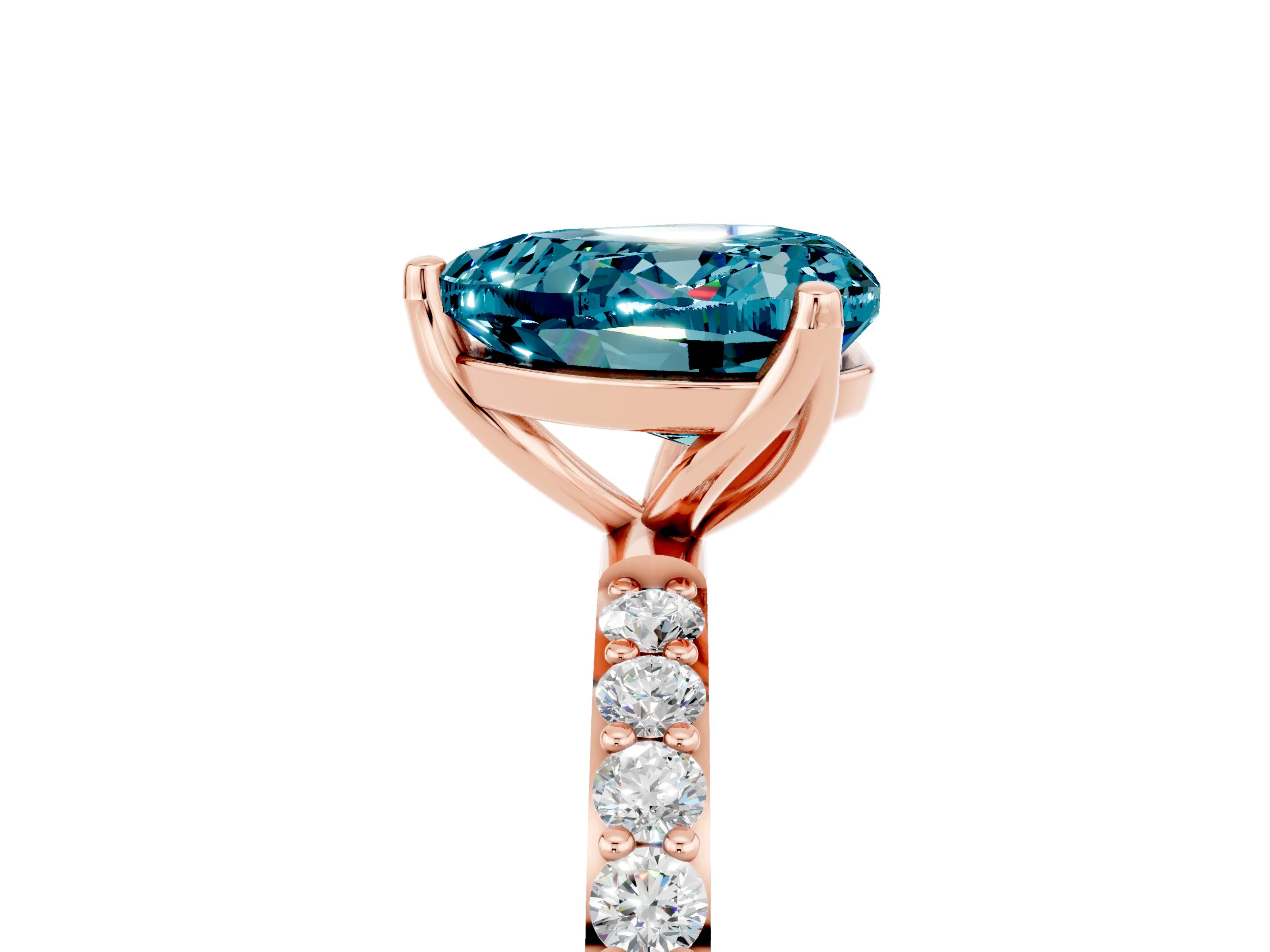 Rose gold Heart Cut Blue Topaz Solitaire Engagement Ring with Pavé Band and Prong Setting_5