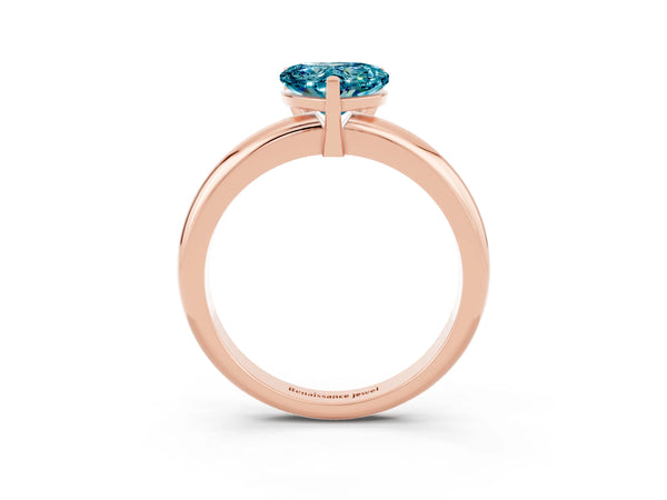 Rose gold Heart Cut Blue Topaz Solitaire Engagement Ring with Round Band and Four-Prong Setting