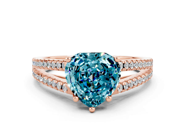 Rose gold Heart Cut Blue Topaz Solitaire Engagement Ring with Split Shank Pavé Band