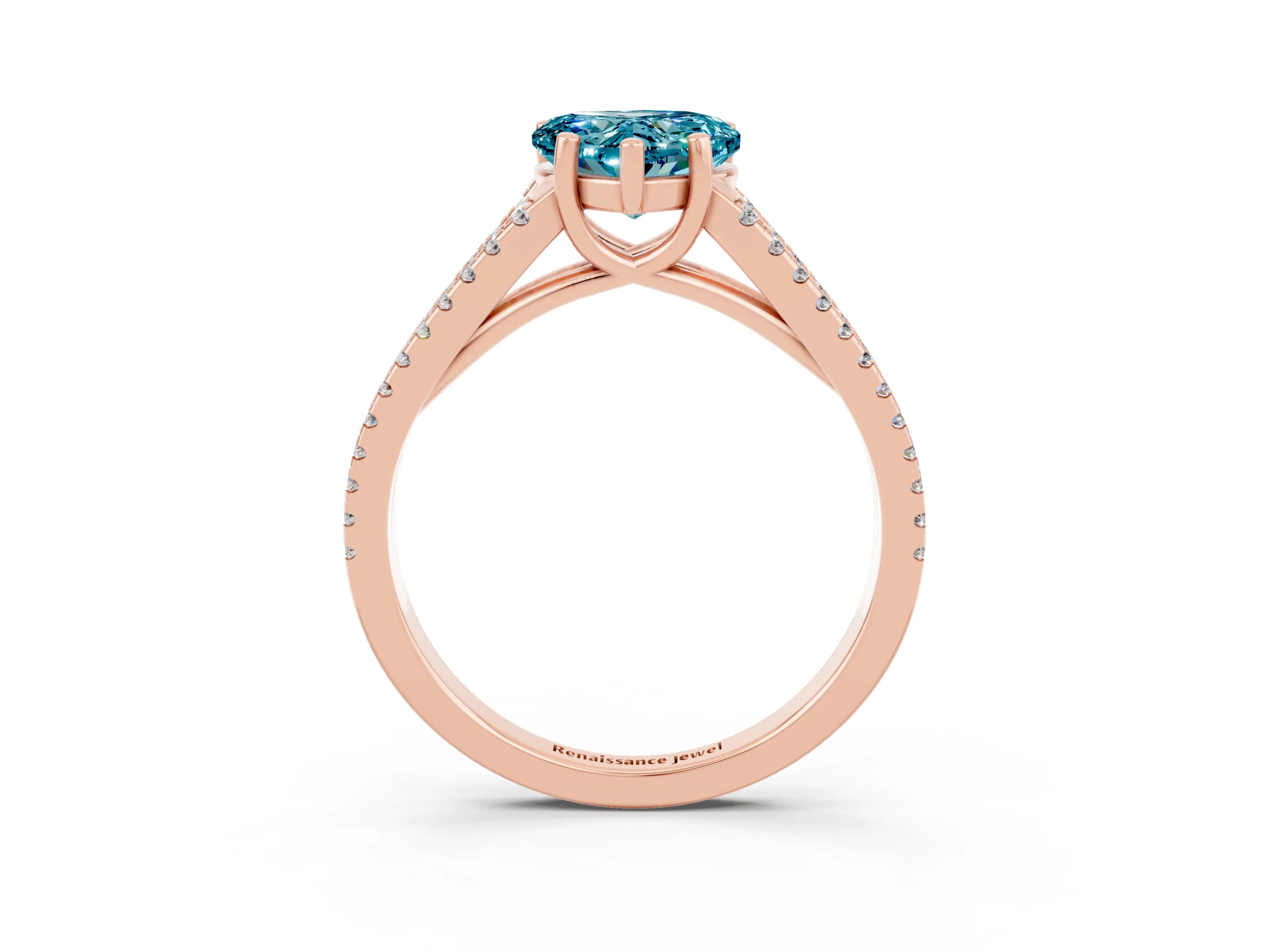 Rose gold Heart Cut Blue Topaz Solitaire Engagement Ring with Split Shank Pavé Band_3