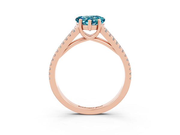 Rose gold Heart Cut Blue Topaz Solitaire Engagement Ring with Split Shank Pavé Band