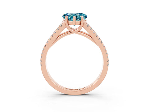 Rose gold Heart Cut Blue Topaz Solitaire Engagement Ring with Split Shank Pavé Band_3