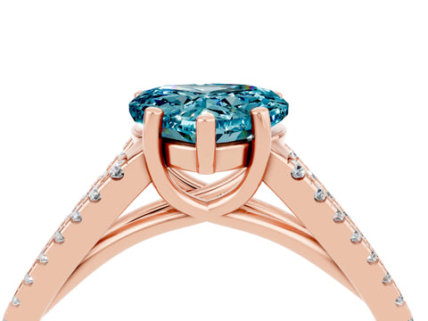 Rose gold Heart Cut Blue Topaz Solitaire Engagement Ring with Split Shank Pavé Band_4