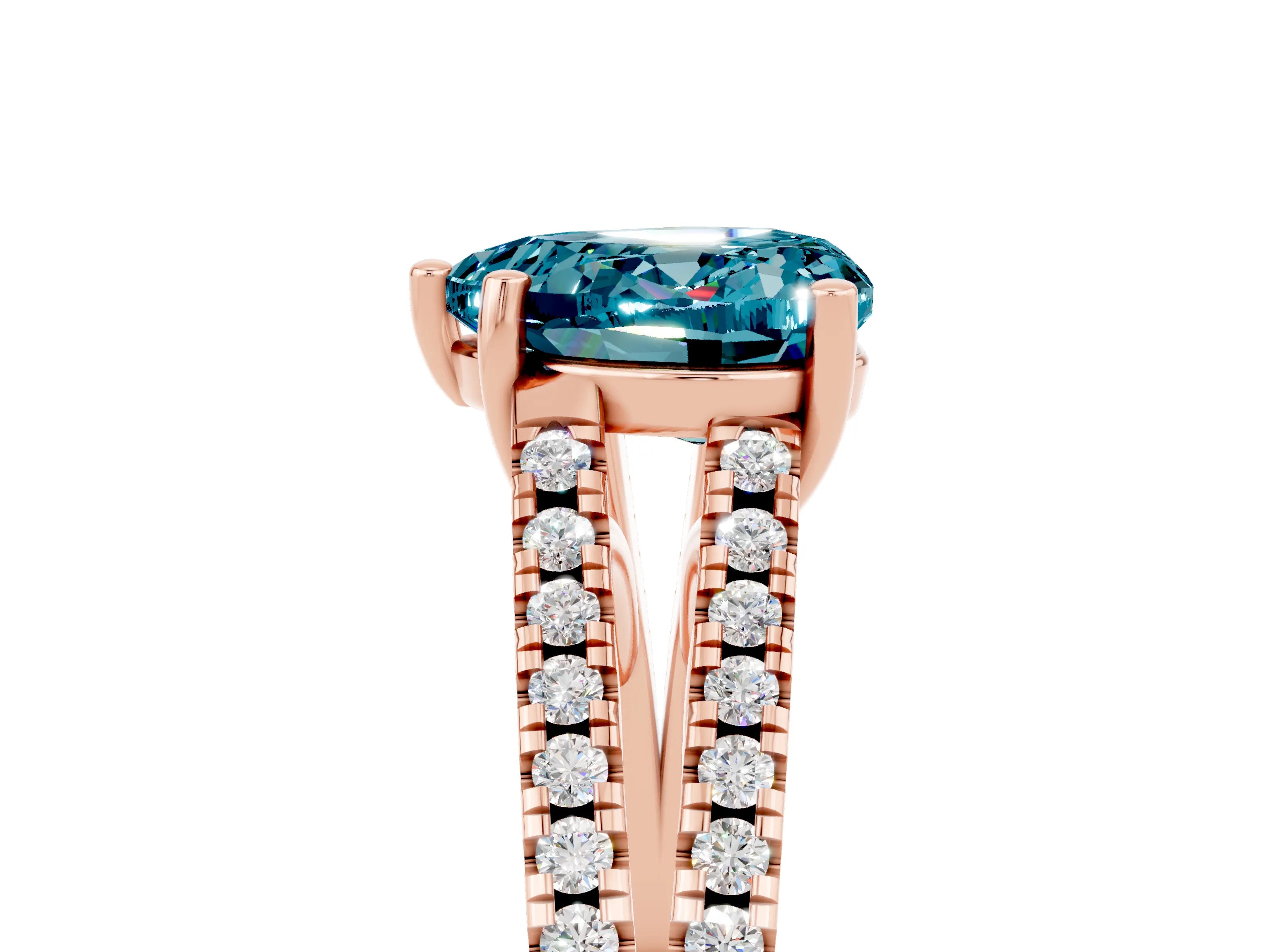 Rose gold Heart Cut Blue Topaz Solitaire Engagement Ring with Split Shank Pavé Band_5