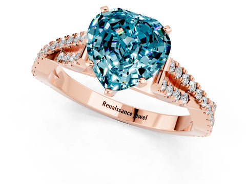 Rose gold Heart Cut Blue Topaz Solitaire Engagement Ring with Twisted Pavé Band and Four-Prong Setting_13
