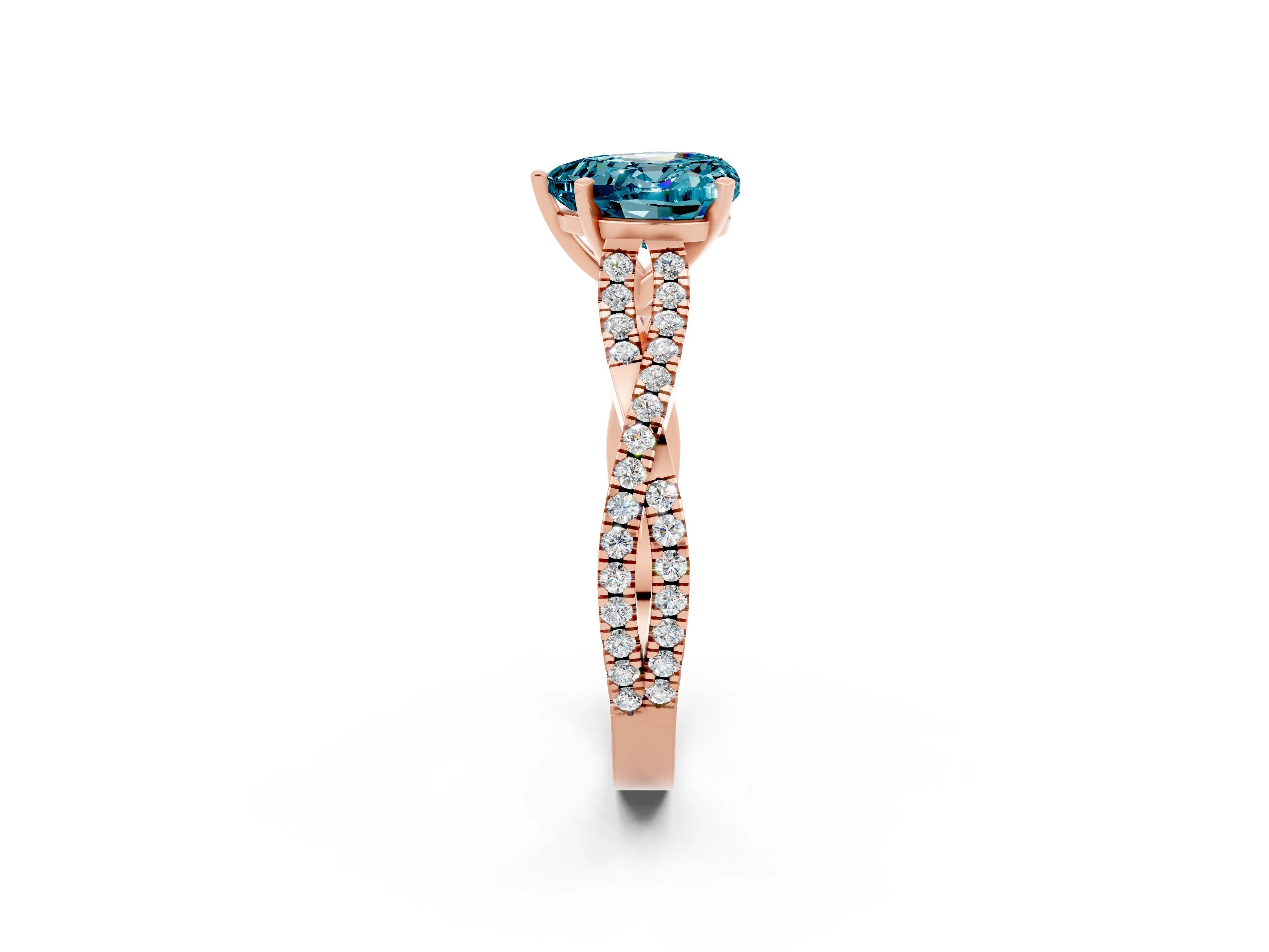 Rose gold Heart Cut Blue Topaz Solitaire Engagement Ring with Twisted Pavé Band and Four-Prong Setting_14