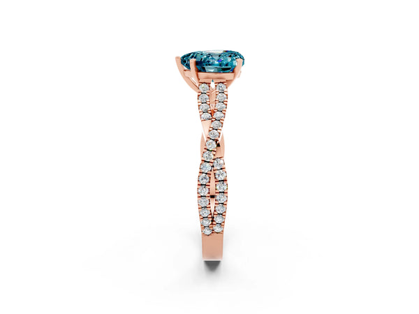 Rose gold Heart Cut Blue Topaz Solitaire Engagement Ring with Twisted Pavé Band and Four-Prong Setting