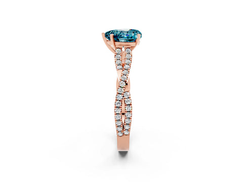 Rose gold Heart Cut Blue Topaz Solitaire Engagement Ring with Twisted Pavé Band and Four-Prong Setting_14