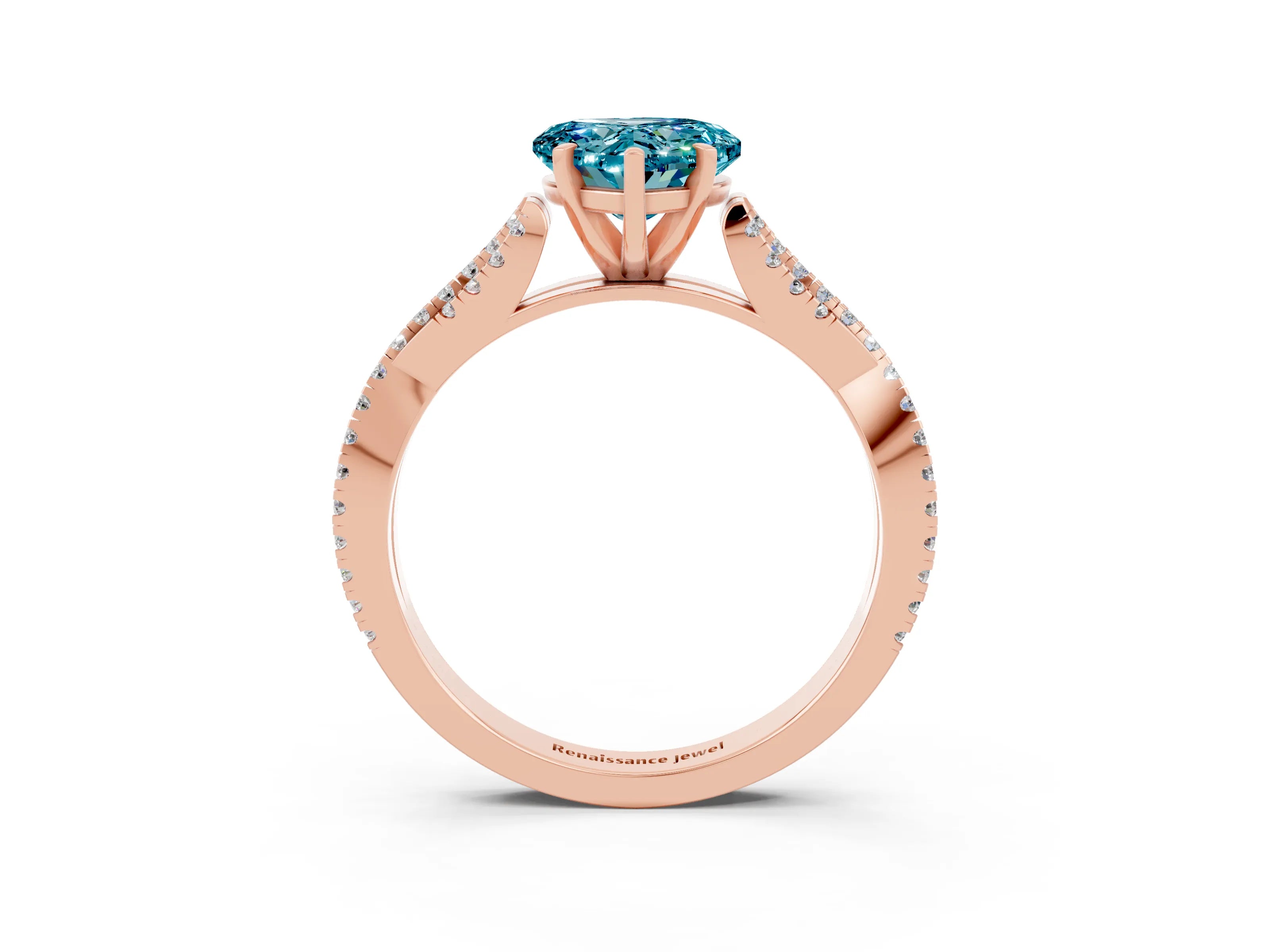 Rose gold Heart Cut Blue Topaz Solitaire Engagement Ring with Twisted Pavé Band and Four-Prong Setting_15