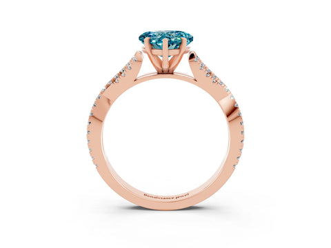 Rose gold Heart Cut Blue Topaz Solitaire Engagement Ring with Twisted Pavé Band and Four-Prong Setting_15