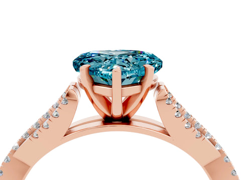 Rose gold Heart Cut Blue Topaz Solitaire Engagement Ring with Twisted Pavé Band and Four-Prong Setting_16