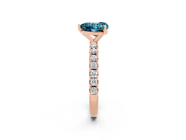Rose gold Heart Cut Blue Topaz Solitaire Pavé Band with Four-Prong Setting