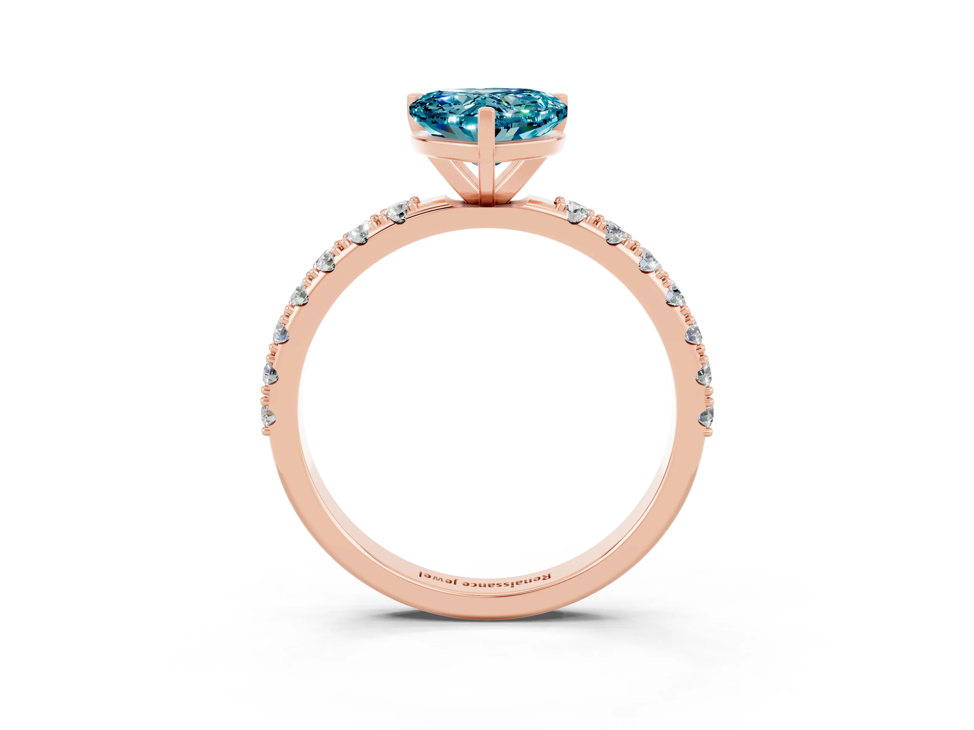 Rose gold Heart Cut Blue Topaz Solitaire Pavé Band with Four-Prong Setting_3