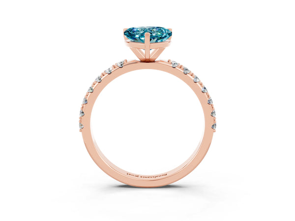 Rose gold Heart Cut Blue Topaz Solitaire Pavé Band with Four-Prong Setting