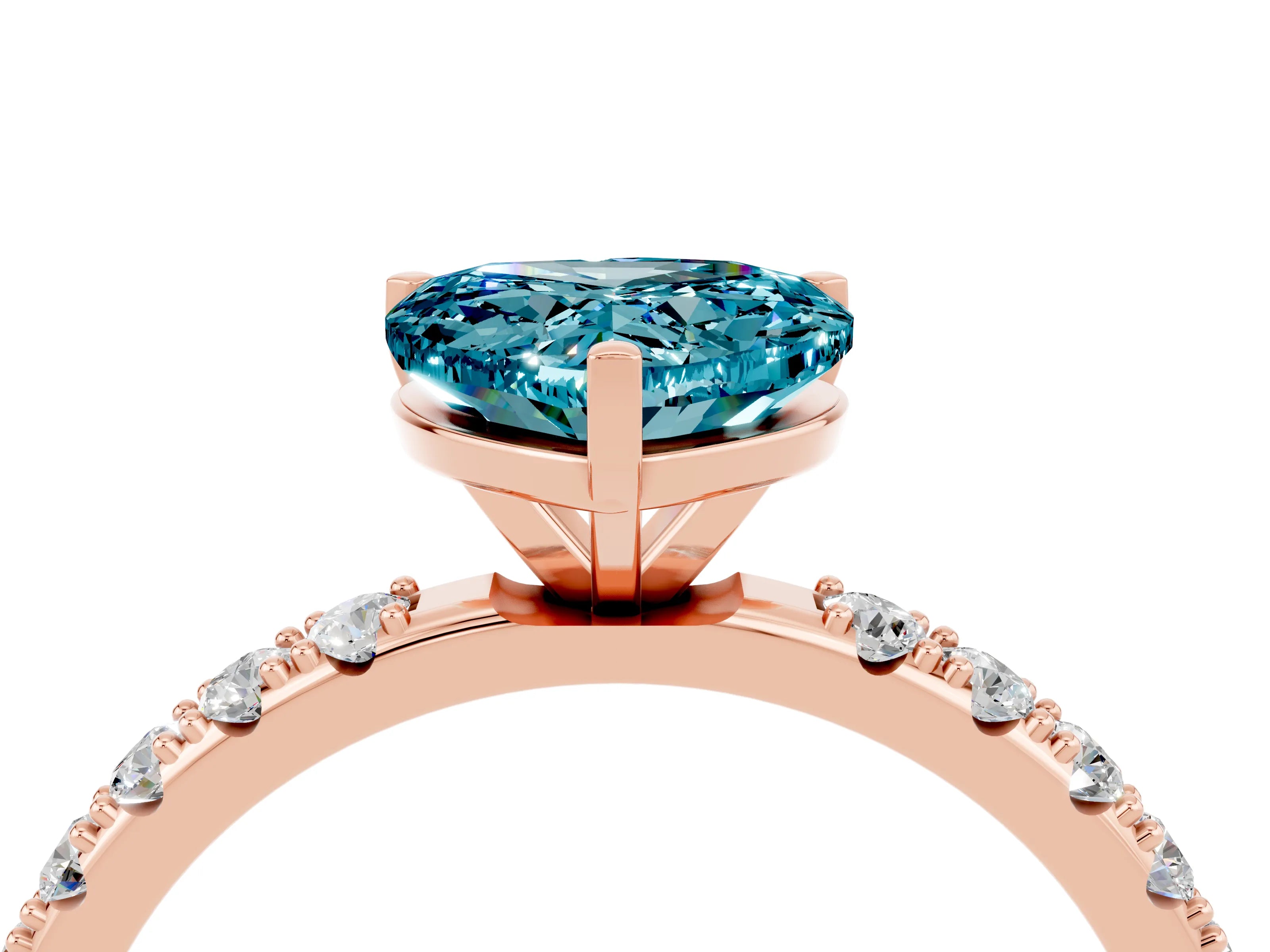 Rose gold Heart Cut Blue Topaz Solitaire Pavé Band with Four-Prong Setting_4