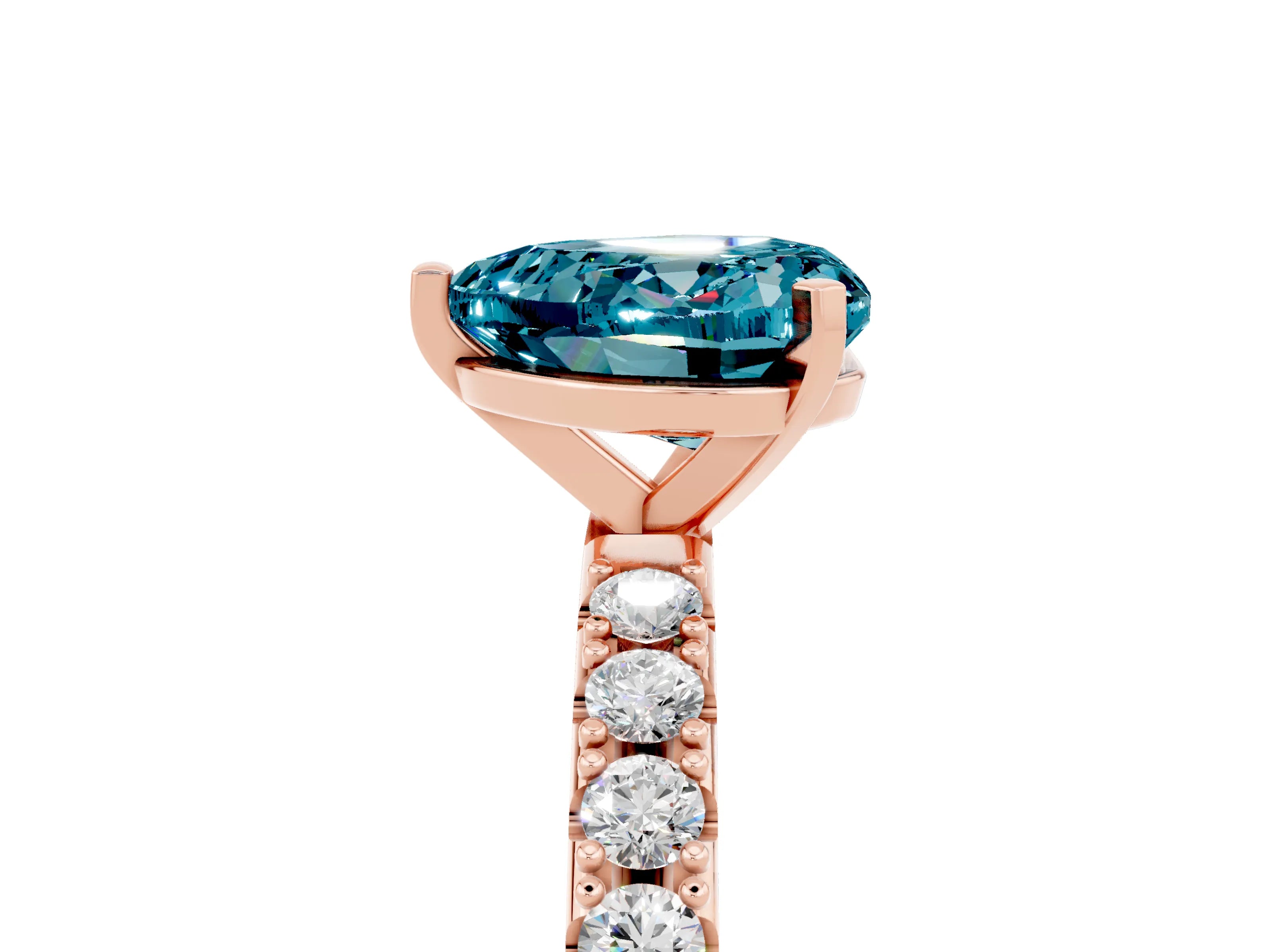 Rose gold Heart Cut Blue Topaz Solitaire Pavé Band with Four-Prong Setting_5