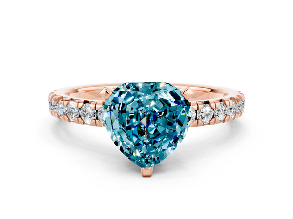 Rose gold Heart Cut Blue Topaz Solitaire Pavé Engagement Ring with Round Band and Prong Setting