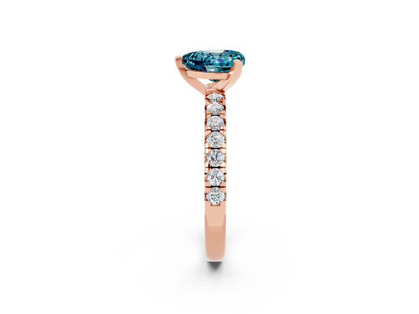Rose gold Heart Cut Blue Topaz Solitaire Pavé Engagement Ring with Round Band and Prong Setting