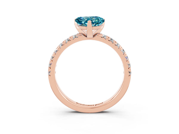 Rose gold Heart Cut Blue Topaz Solitaire Pavé Engagement Ring with Round Band and Prong Setting