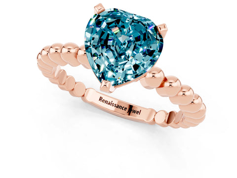 Rose gold Heart Cut Blue Topaz Solitaire Ring with Beaded Band and Prong Setting_1