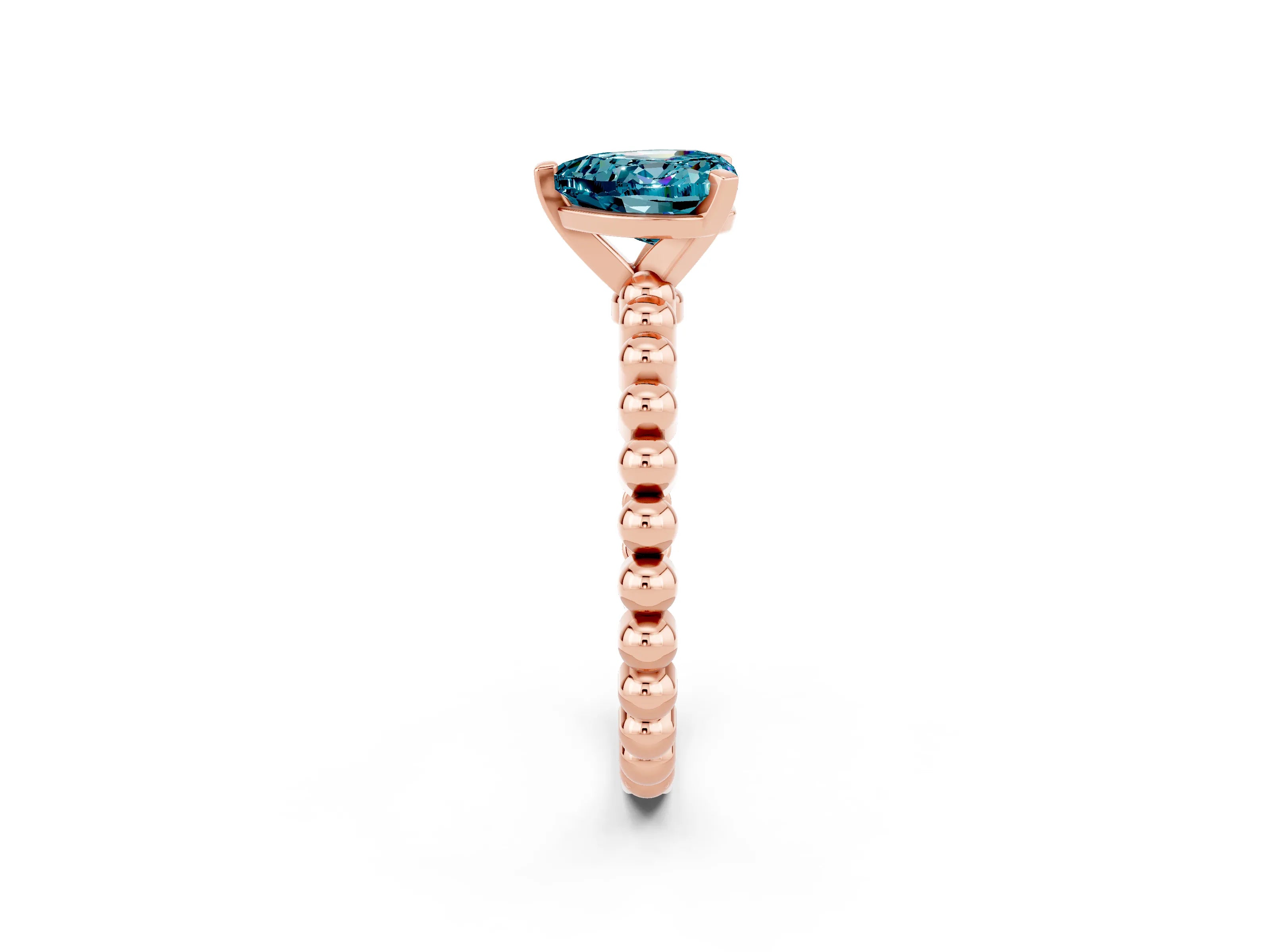 Rose gold Heart Cut Blue Topaz Solitaire Ring with Beaded Band and Prong Setting_2