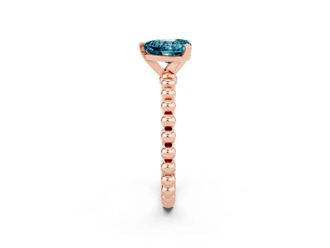 Rose gold Heart Cut Blue Topaz Solitaire Ring with Beaded Band and Prong Setting_2