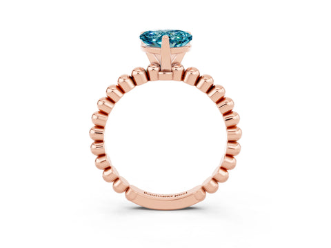 Rose gold Heart Cut Blue Topaz Solitaire Ring with Beaded Band and Prong Setting_3