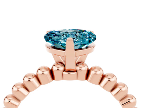Rose gold Heart Cut Blue Topaz Solitaire Ring with Beaded Band and Prong Setting_4