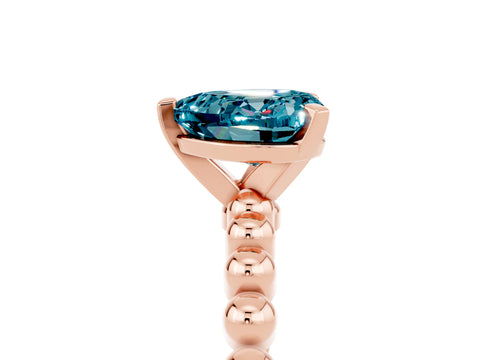 Rose gold Heart Cut Blue Topaz Solitaire Ring with Beaded Band and Prong Setting_5