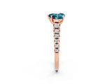 Rose gold Heart Cut Blue Topaz Solitaire Ring with Cathedral Setting and Pavé Band_2
