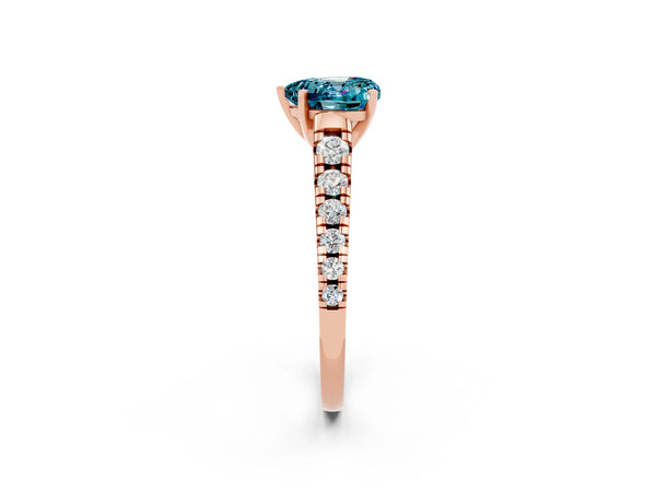 Rose gold Heart Cut Blue Topaz Cathedral Solitaire Ring with Round  Pavé Band