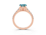 Rose gold Heart Cut Blue Topaz Solitaire Ring with Cathedral Setting and Pavé Band_3