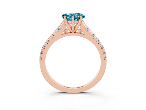 Rose gold Heart Cut Blue Topaz Solitaire Ring with Cathedral Setting and Pavé Band_3