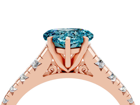 Rose gold Heart Cut Blue Topaz Solitaire Ring with Cathedral Setting and Pavé Band_4