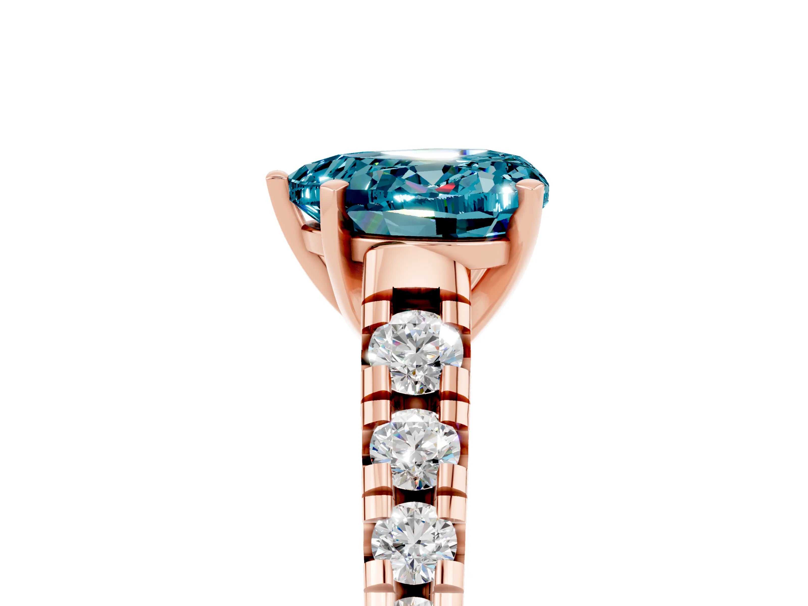 Rose gold Heart Cut Blue Topaz Solitaire Ring with Cathedral Setting and Pavé Band_5