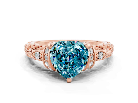 Rose gold Heart Cut Blue Topaz Solitaire Ring with Filigree Band and Four-Prong Setting_24