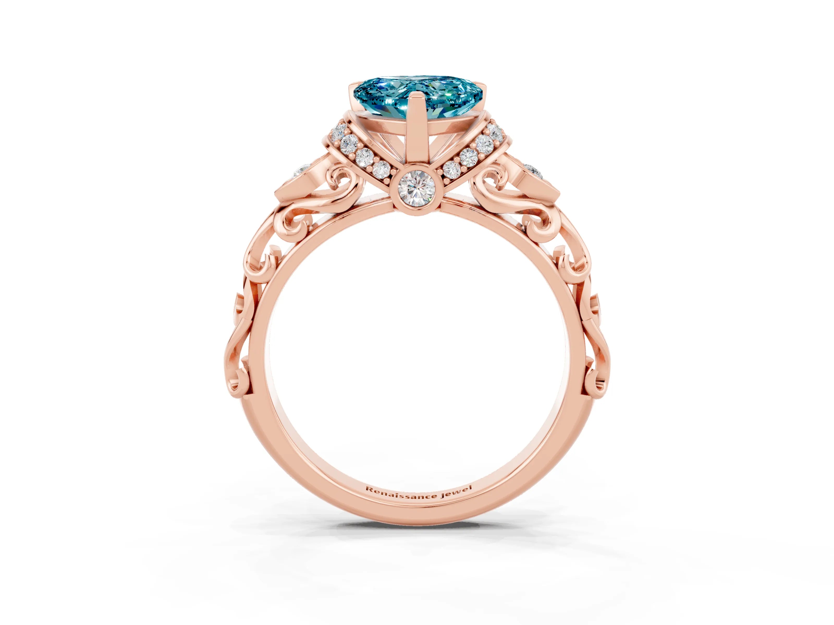 Rose gold Heart Cut Blue Topaz Solitaire Ring with Filigree Band and Four-Prong Setting_27