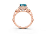 Rose gold Heart Cut Blue Topaz Solitaire Ring with Filigree Band and Four-Prong Setting_27