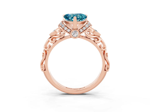 Rose gold Heart Cut Blue Topaz Solitaire Ring with Filigree Band and Four-Prong Setting_27