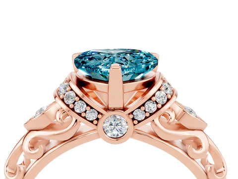 Rose gold Heart Cut Blue Topaz Solitaire Ring with Filigree Band and Four-Prong Setting_28